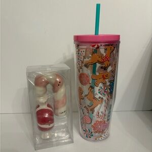 Dolly Parton Simply Belle Pink Christmas Tumbler Salt & Pepper Shakers New OS